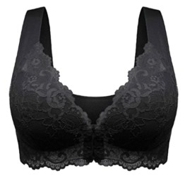 Damen Blossom Spitze Vorderverschluss Ringerrücken Ohne Bügel Sport BH Fitnesstraining Polsterung Bra Gepolstert Push up Sport BH Büstenhalter Atmungsaktive Camisole Bandeau-BH Black 85C - 1