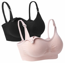 iloveSIA Still BH 2er Lot Umstandsmode Damen Schwangerschafts-BH Semless BH Bustier Nachts Schwarz+Rosa,S fit 70BC - 1