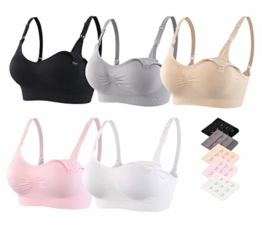 Srizgo Still BH Damen 5er Pack Schwangerschaft Still-BHS Zusätzlichen BH-Verlängerungen Ohne Bügel Nahtlose Tag und Nacht Still-BH (Schwarz+weiß+haut+grau+rosa, L) - 1
