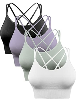 Sykooria Sport BH Damen Gepolstert Bustier Damen BH ohne Buegel Spaghettiträger Cross Back Design Push up BH Sport Bra Top für Yoga Fitness, Schwarz+Rosa+Rot+Rosa+Rot M - 1
