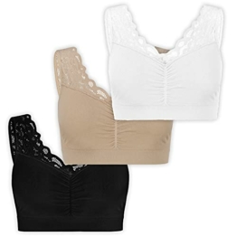 UnsichtBra Spitzen Bustier Damen BH ohne Buegel | 3er Set Wohlfühl Bustiers Tops mit feiner Spitze | Bügelloser Soft Bra | Schlaf Still Büstier (l_swh)(L) - 1